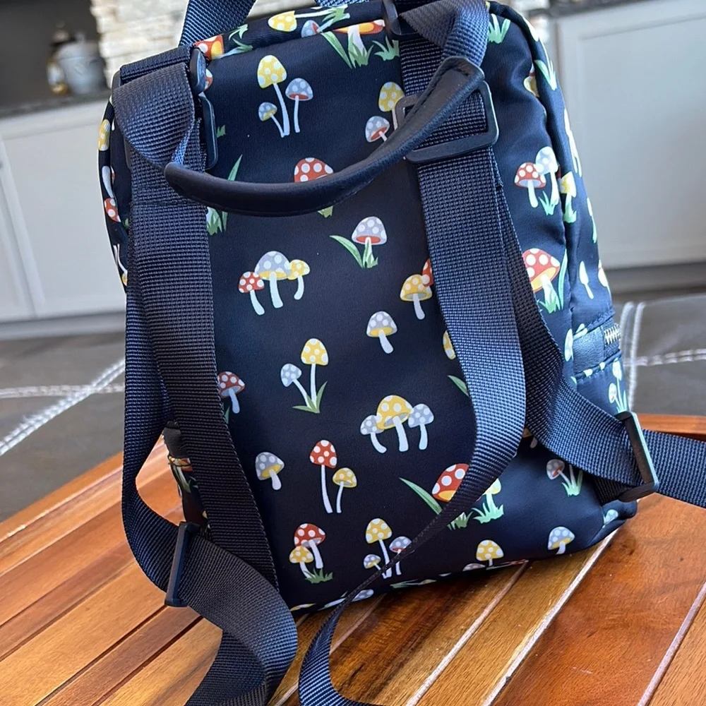 Navy Backpack with Whimsical Mushroom Design